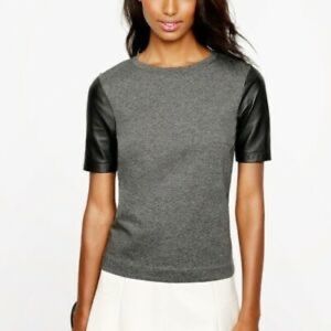 JCrew Faux Leather Sleeve Top